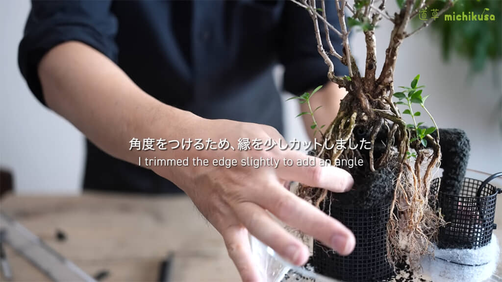 土台の縁を少しカット