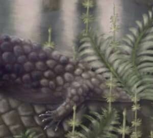 シダを食べるティラノロテール・ヘベルティの復元図