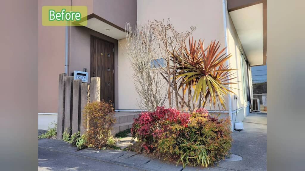 剪定前の密集した植栽