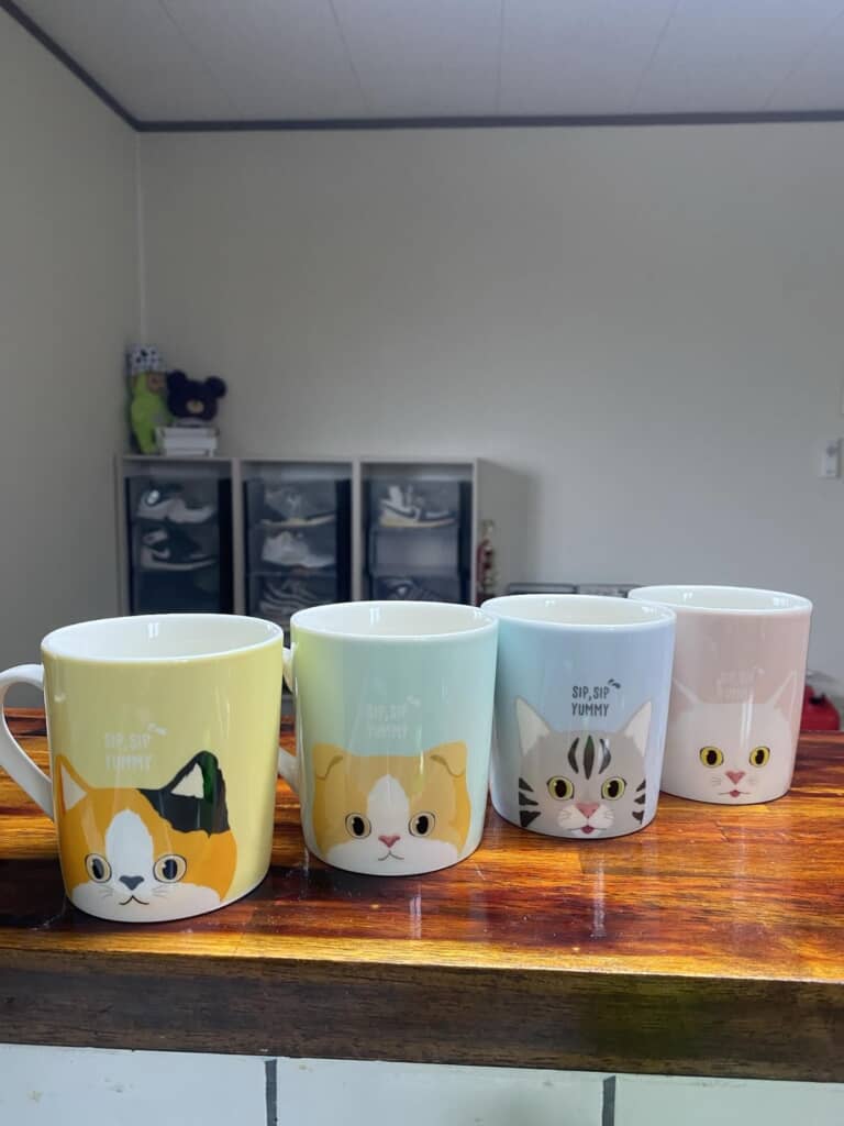 ダイソーで購入した猫のマグカップ