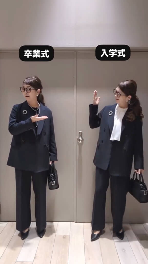 トップスを白のボウタイブラウスに変更