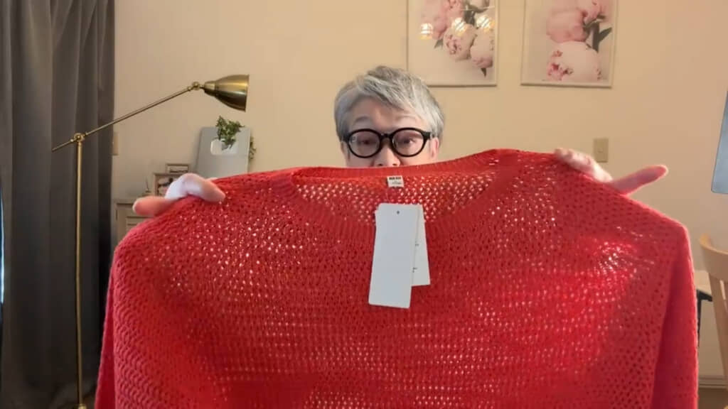 「3Dメッシュクルーネックセーター」はゆったりめのLサイズを購入