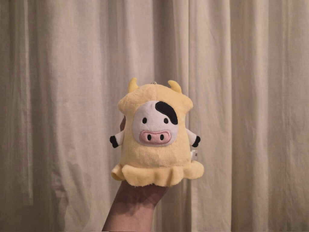 牛(カルビ)+イカでカルビイカ。ちょっとブラックなしゃれとは裏腹にかわいすぎる