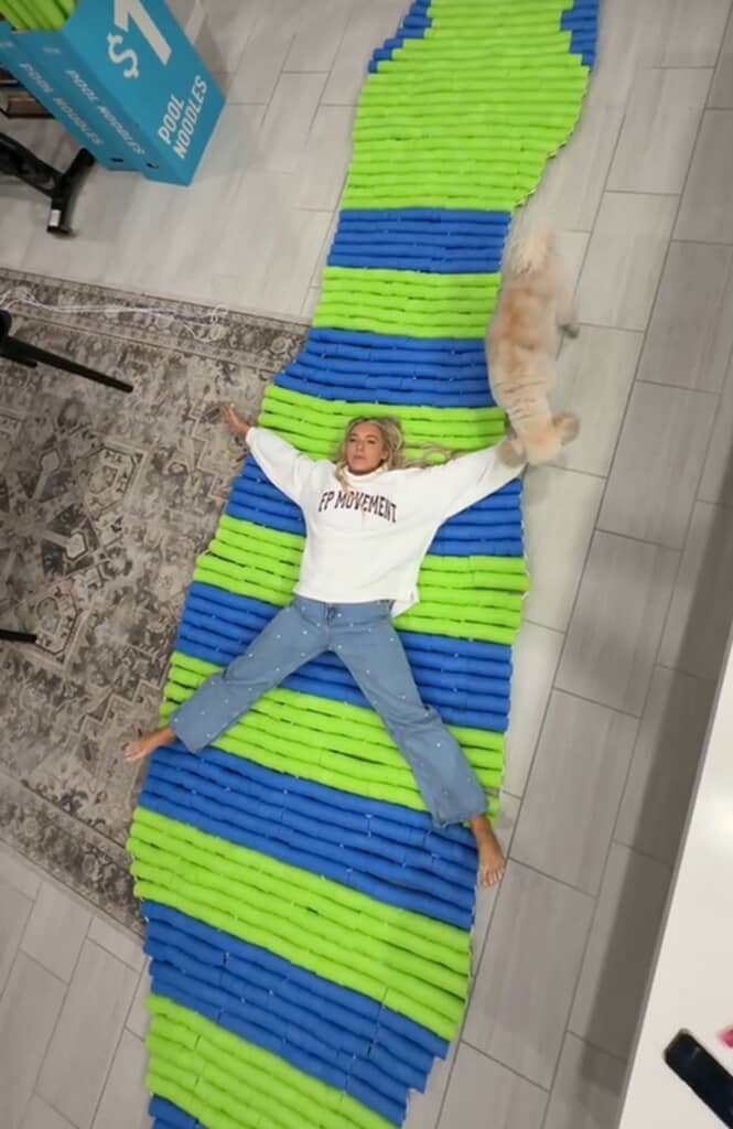 プールヌードルで巨大ビーズトカゲを作った女性