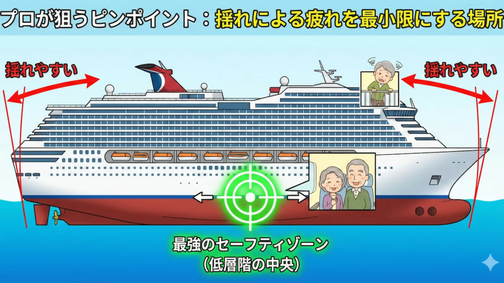 揺れにくい客室の場所