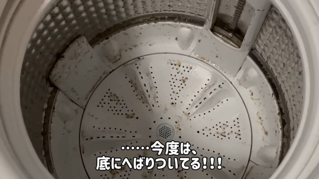洗濯槽の底にへばり付いている汚れ