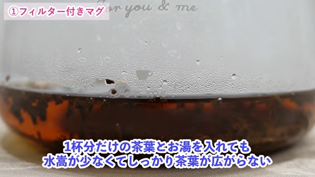 低い水位の茶葉