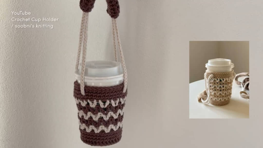 たくさん編んでいるというカップホルダー。（@soobni_knitting）チャンネルを参考に制作