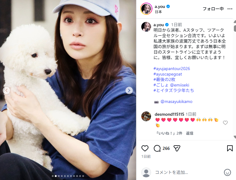 愛犬を抱っこ（画像は浜崎あゆみInstagramから）
