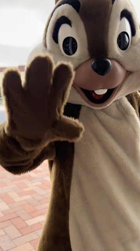 デールとハイタッチ