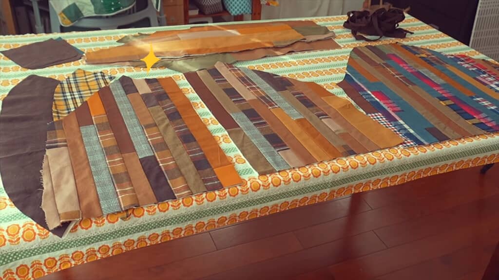 ユニクロのダウンをリメイクしたパッチワークコート