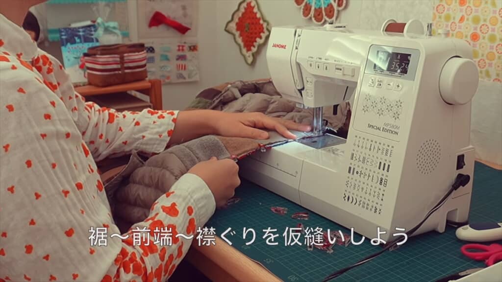 ユニクロのダウンをリメイクしたパッチワークコート