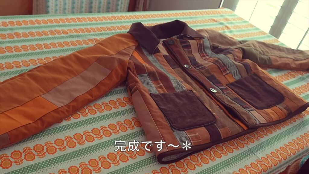 ユニクロのダウンをリメイクしたパッチワークコート
