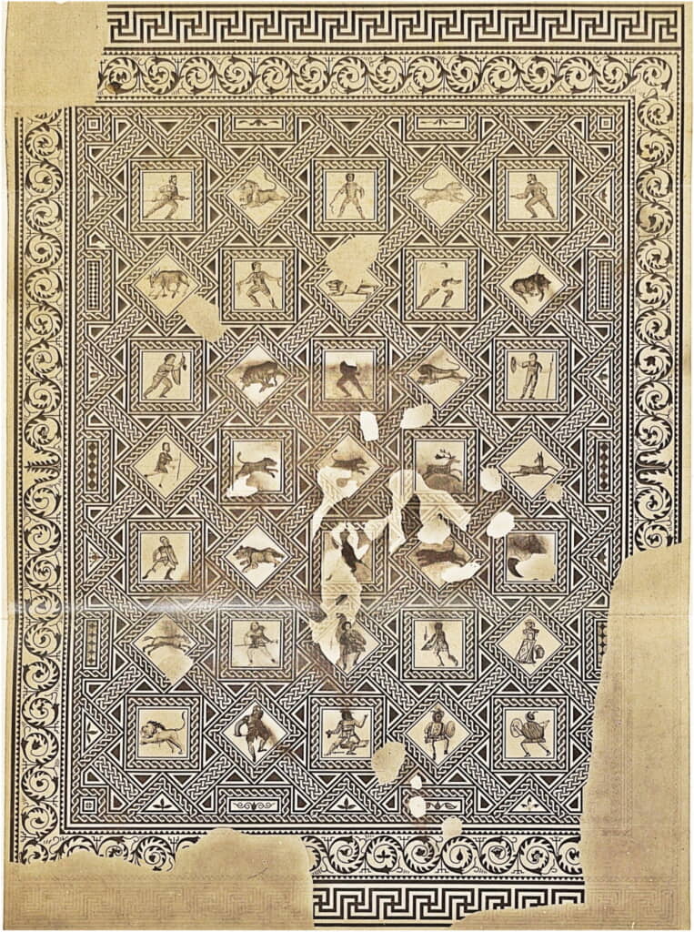 考古学者ジャン・シャルル・ロリケが描いた3世紀のローマ時代のモザイク 