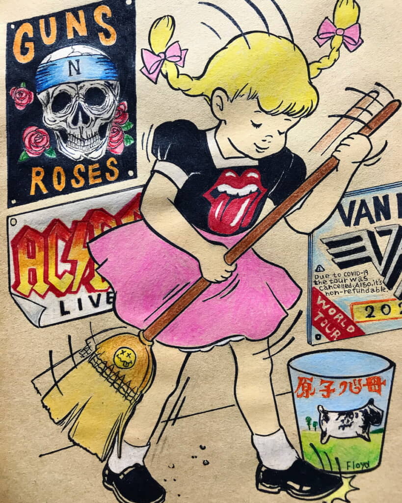 掃除中にヘドバンしてる……！
