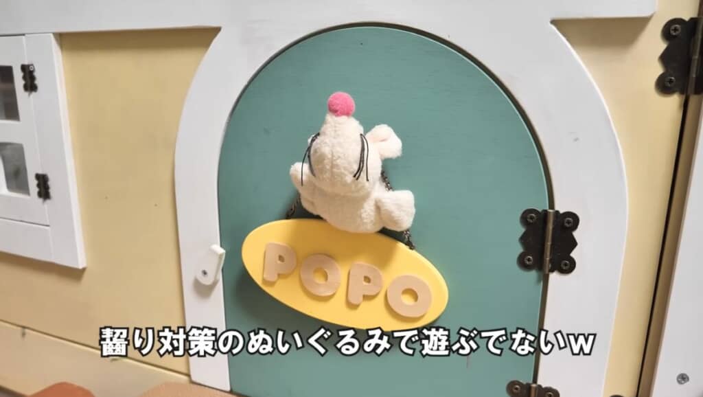 ぽぽちゃんがぬいぐるみでイタズラしていたようです