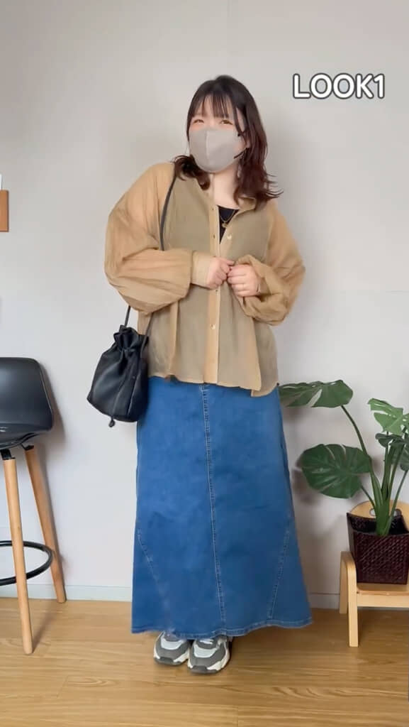 ボリューム袖のシアーシャツ