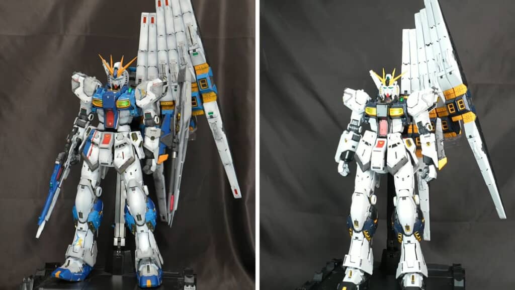 全塗装前後のνガンダムの比較
