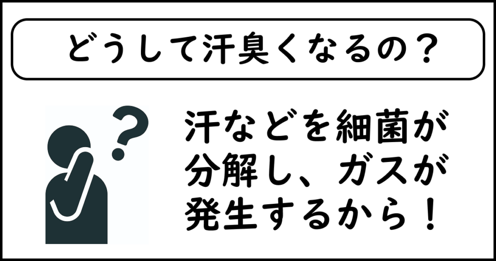 「どうして汗臭くなるの？」という問いに対し、「汗などを細菌が分解し、ガスが発生するから！」と答えが書いてある画像