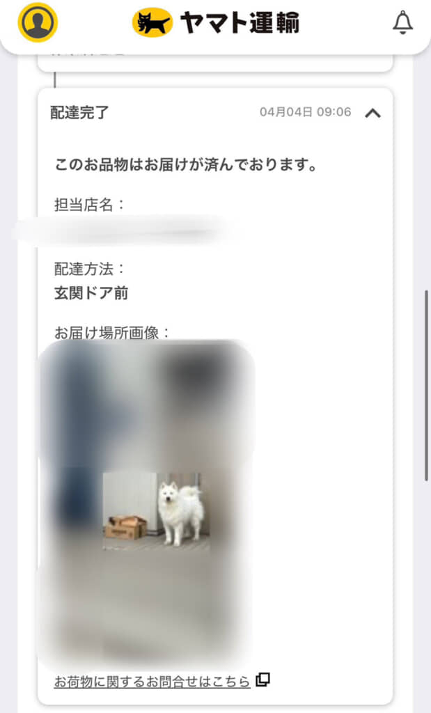 まるでわんちゃんが届いたみたいで和む配達通知