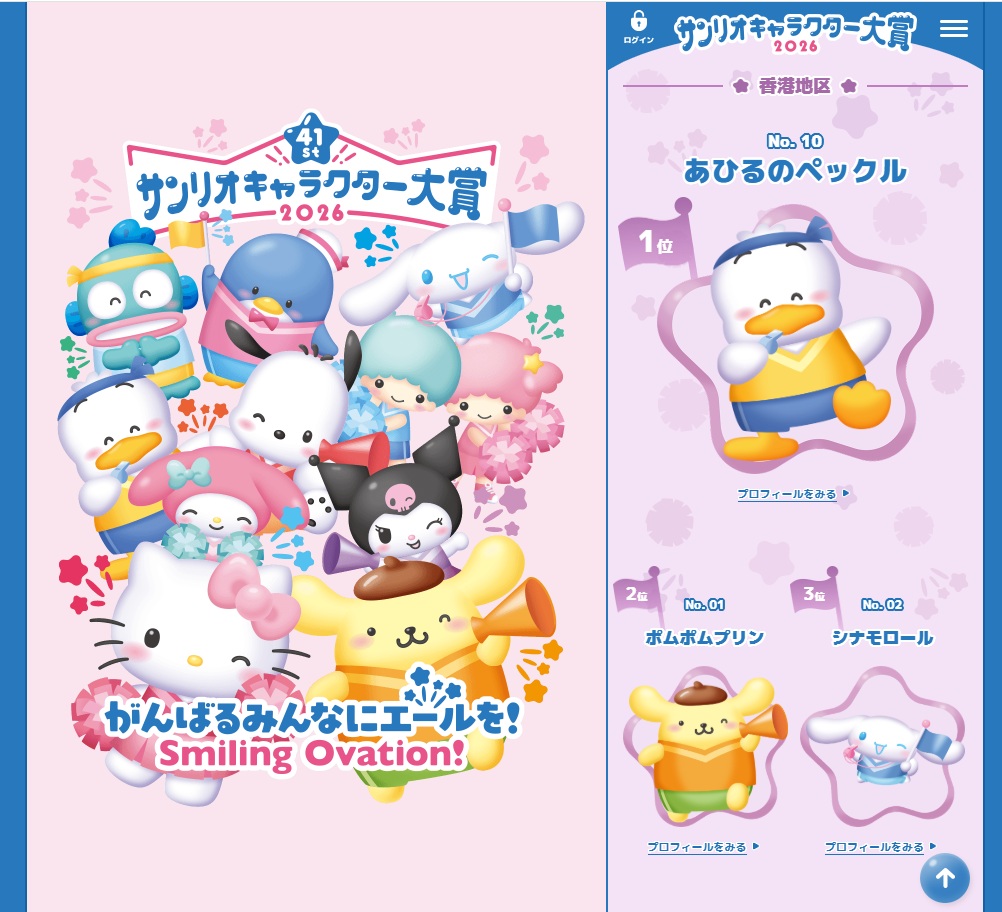 香港地区の1位はあひるのペックル
