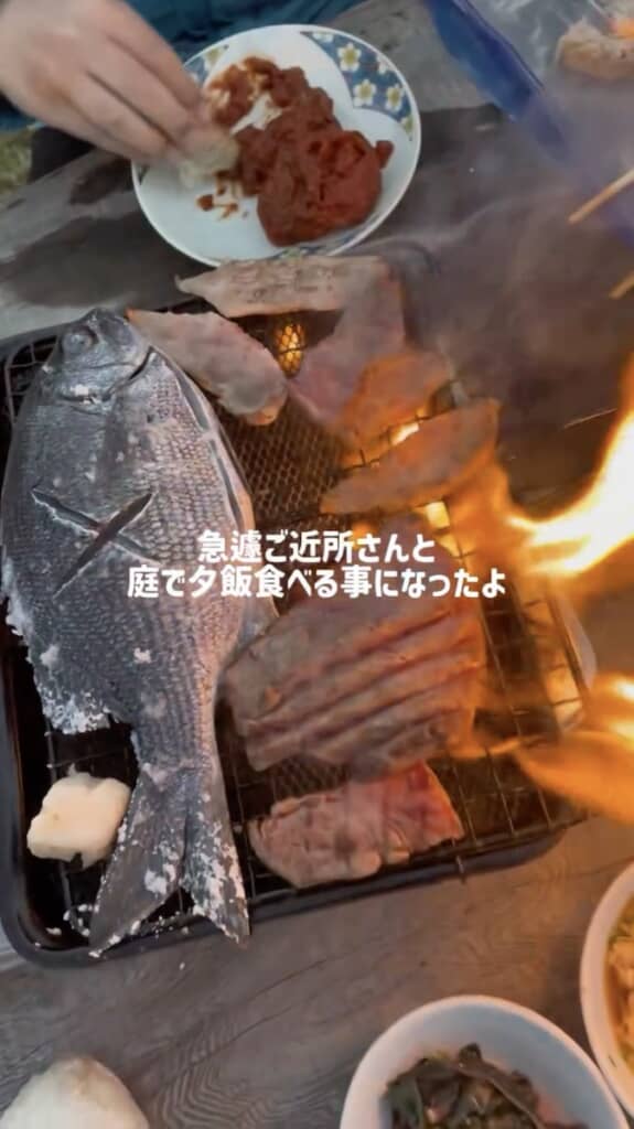 ご近所さんが霜降りのお肉を持ってきてくれました！
