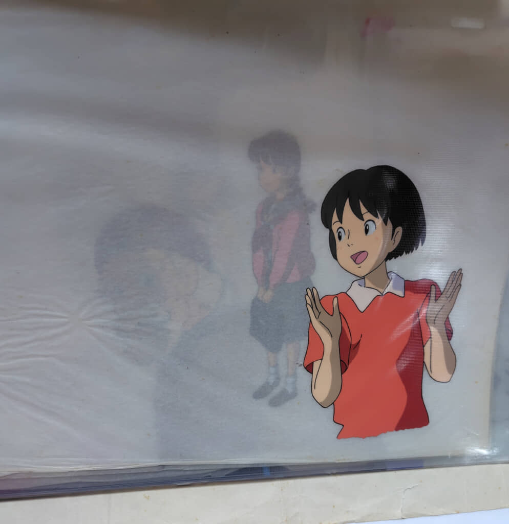 「おもひでぽろぽろ」のセル画。ロッズさんによると、引っ越しで仕事を辞めたため参加できず、悔しがっていたお母さんにスタジオが厚意で送ってくれたもの。こちらも何かしらの理由で本編に使われなかったものと思われます