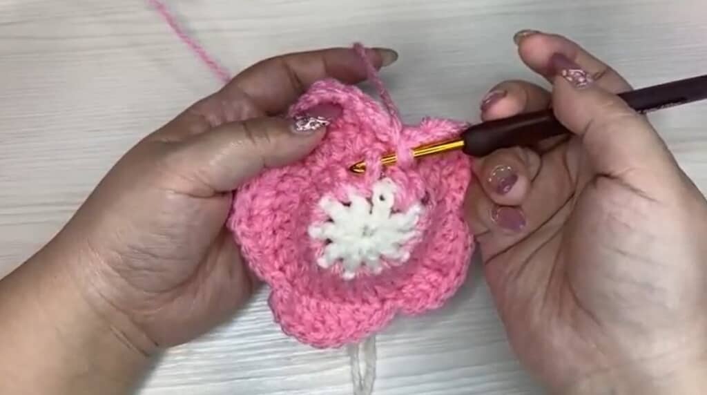 表引き上げ編みのかぎ針を通す位置