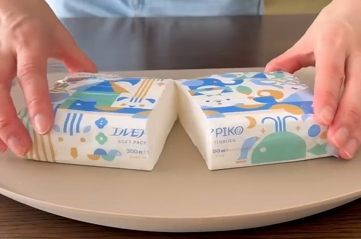 ダイソーのラッピング袋に、半分に切ったティッシュを入れたらこうなった→「天才ですか」「神に感謝」「災害時に役立ちそう」（1/2） | ライフハック ねとらぼ