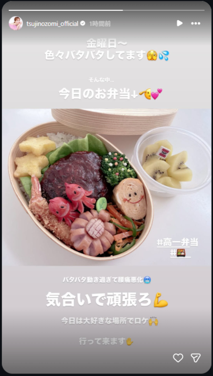 お弁当箱にはハンバーグやエビフライが（画像は辻希美Instagramのストーリーズから）