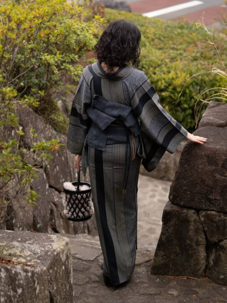 浪人結びをアレンジして結んだ帯