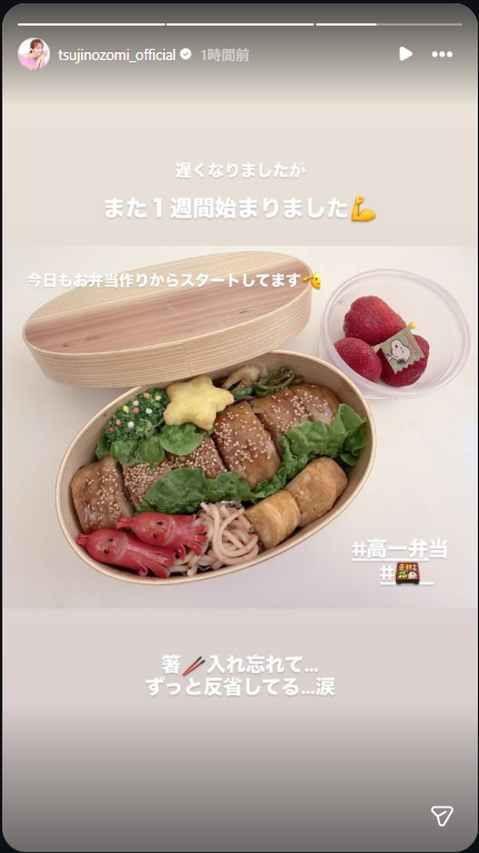お弁当箱には大きなお肉が！（画像は辻希美Instagramのストーリーズから）