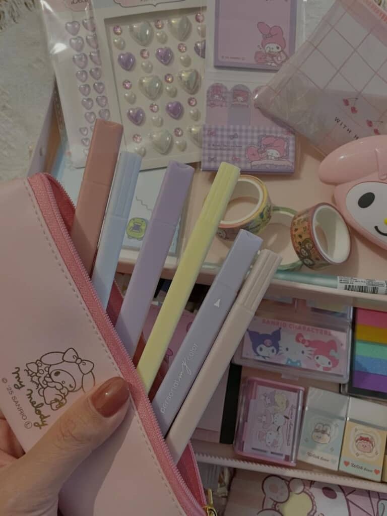 マイメロディのペンケースにはパステルカラーのマーカーペンが