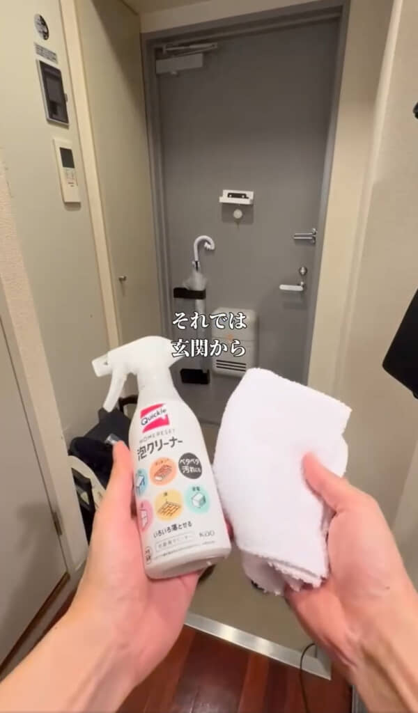 玄関もちり一つ残さない