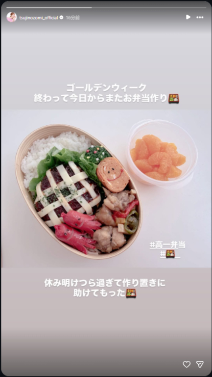 作り置きを駆使したお弁当（画像は辻希美Instagramのストーリーズから）