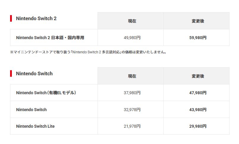 Switch 2値上げ