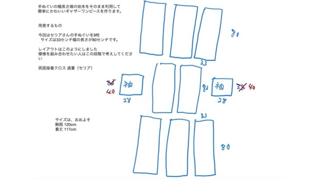 袖以外は手ぬぐいをそのまま使います