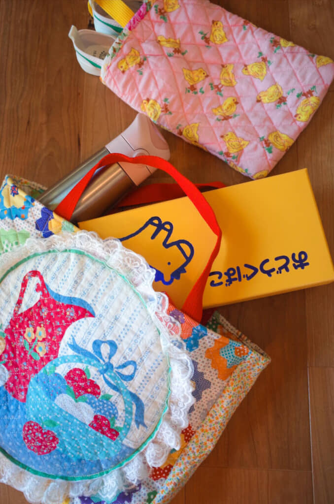 ママさんが自作した通園バッグと上履き入れ