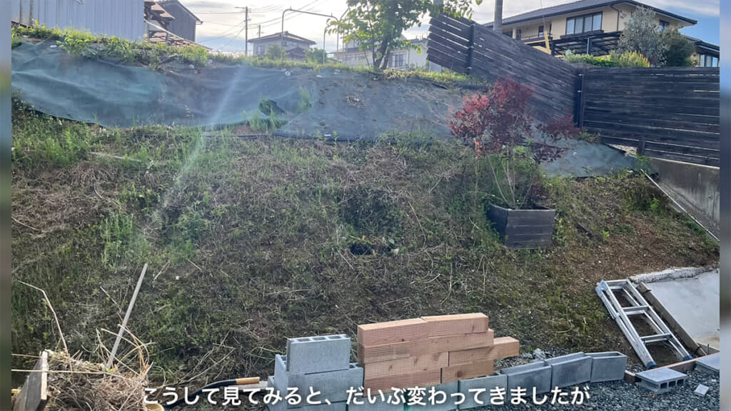 雑草が生え放題だった斜面は