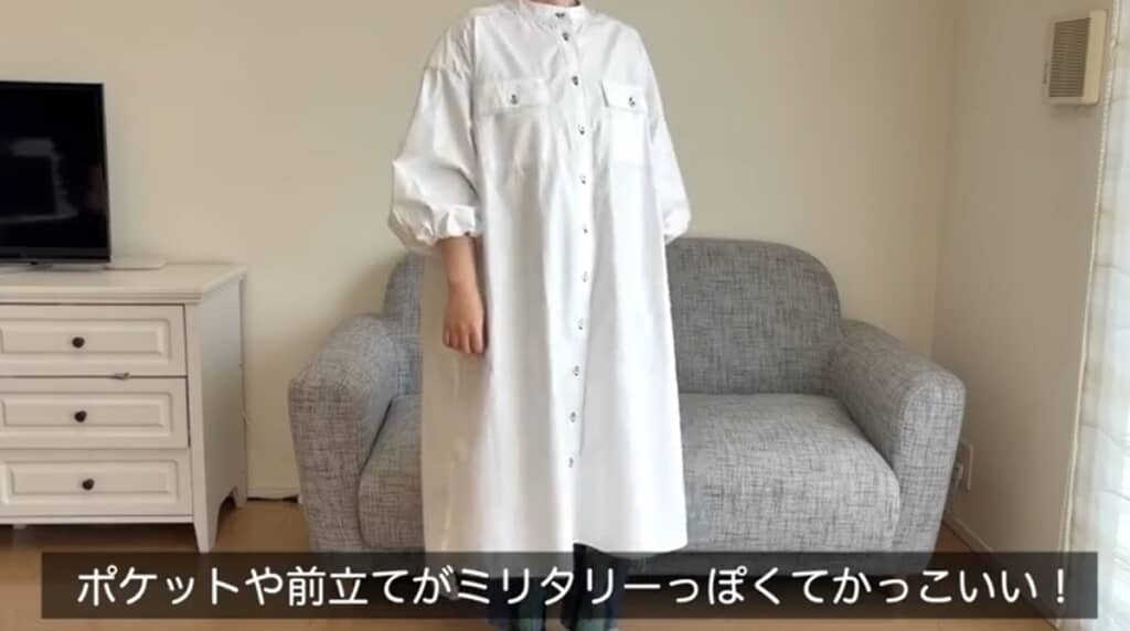 バンドカラーのシャツワンピース