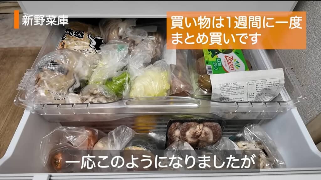 半端物は左上に、トレイに入った野菜は縦収納