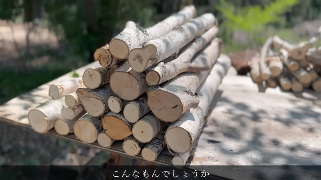 白樺の枝をひたすら留めていくと