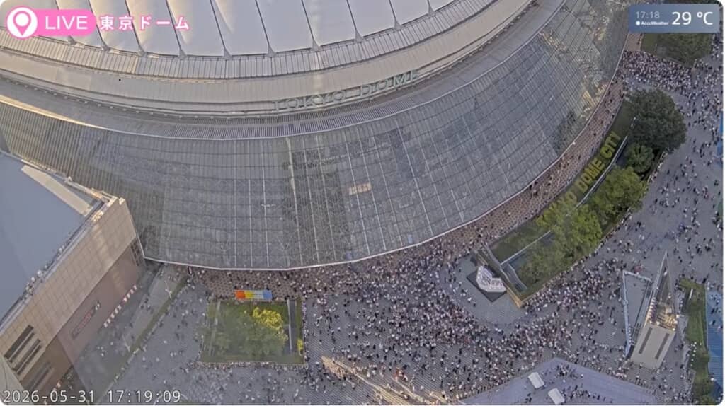 画像は【LIVE】東京ドームシティ公式ライブカメラ Tokyo Dome City, Japan - Live Camera 24/7から
