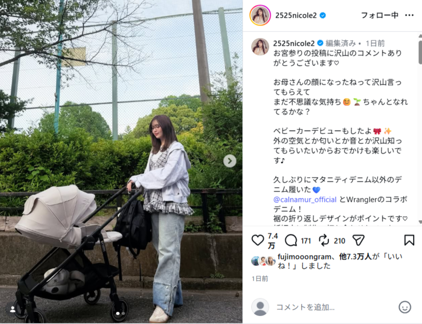 ベビーカーを押す姿(画像は藤田ニコルInstagramから)
