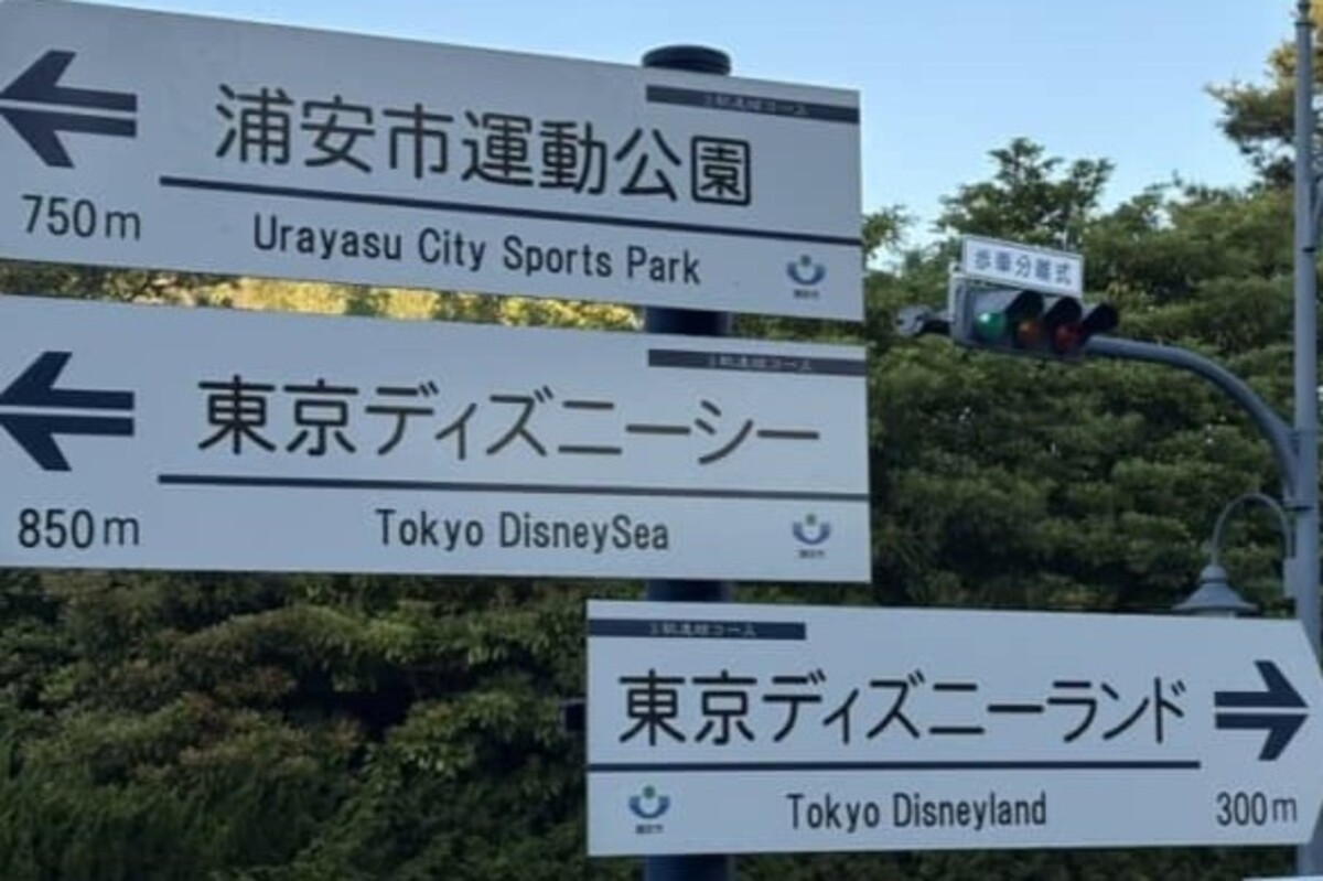 ディズニー手前にある標識→すぐ右隣には……　「初見殺しすぎる」まさかの光景が100万表示「初めての人が見たら迷うよねえ」（1/2） | ディズニー ねとらぼ