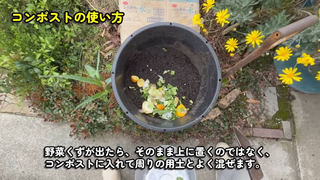 コンポスト内に投入された野菜くず