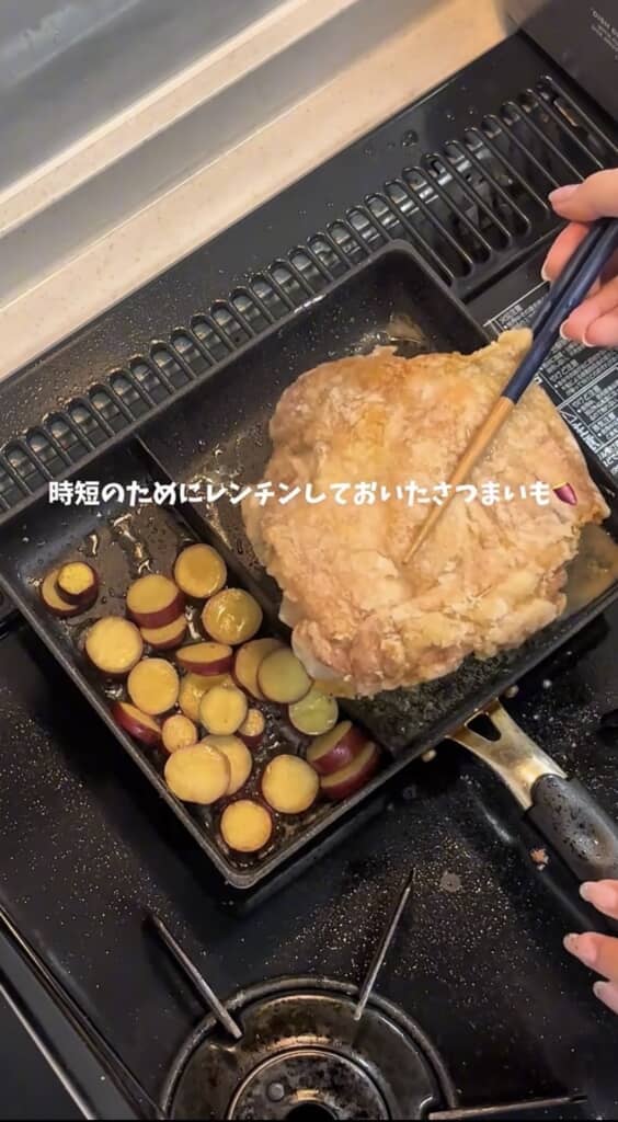同時調理している間にチキンが焼けました