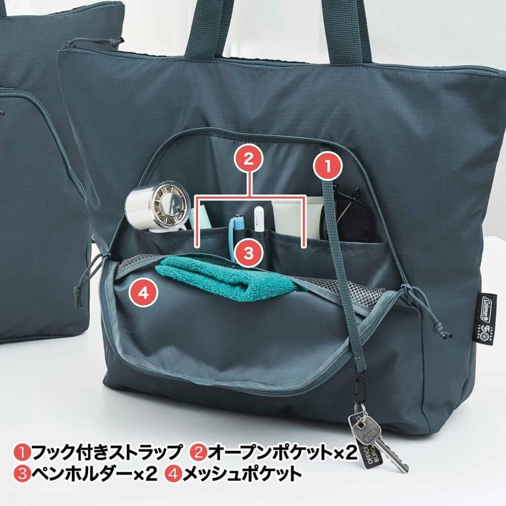 メッシュポケット、オープンポケットなどを備える