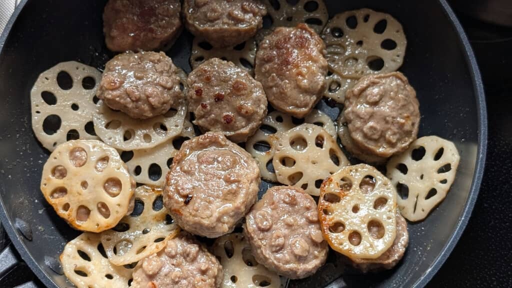 レンコンと肉だねが分離した挟み焼き