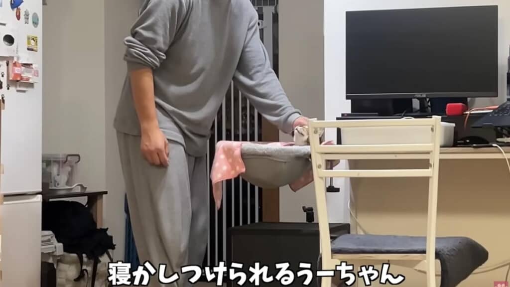 うすくちちゃんを寝かしつけるパパ